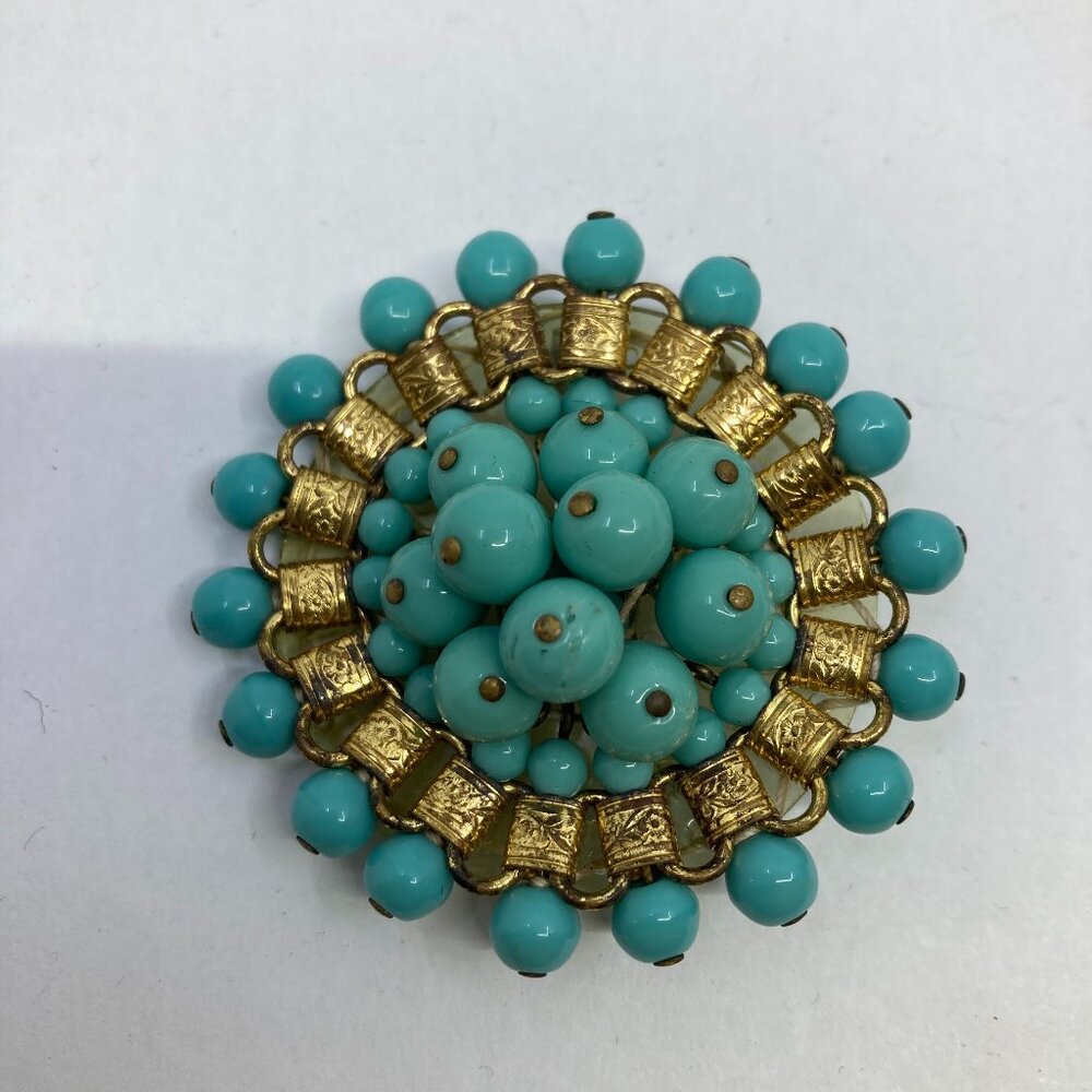 Vtg 1940 MIRIAM HASKELL turquoise glass beads brooch